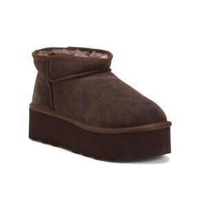 CUSHIONAIRE Chocolate Wide Suede Hippy Platform Lined Booties